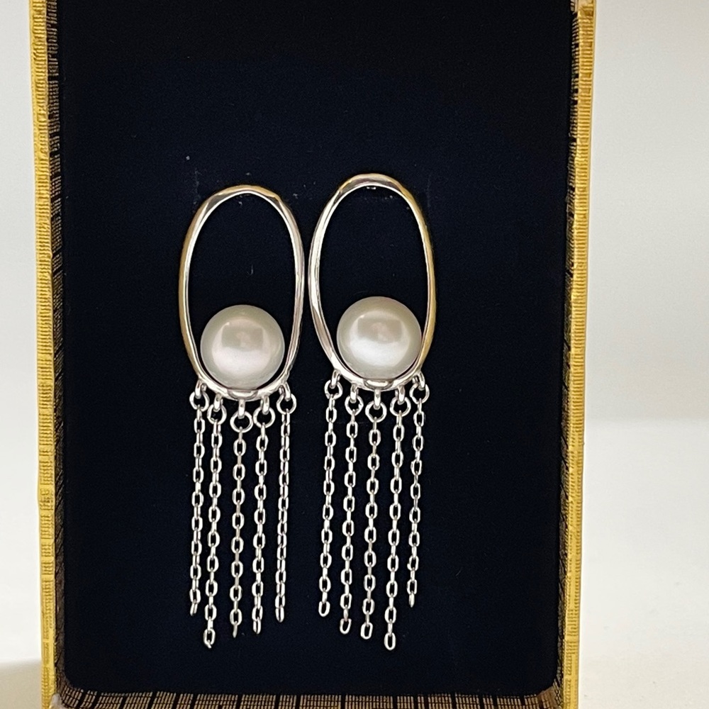 Authentic Freshwater pearl earrings dangle chain